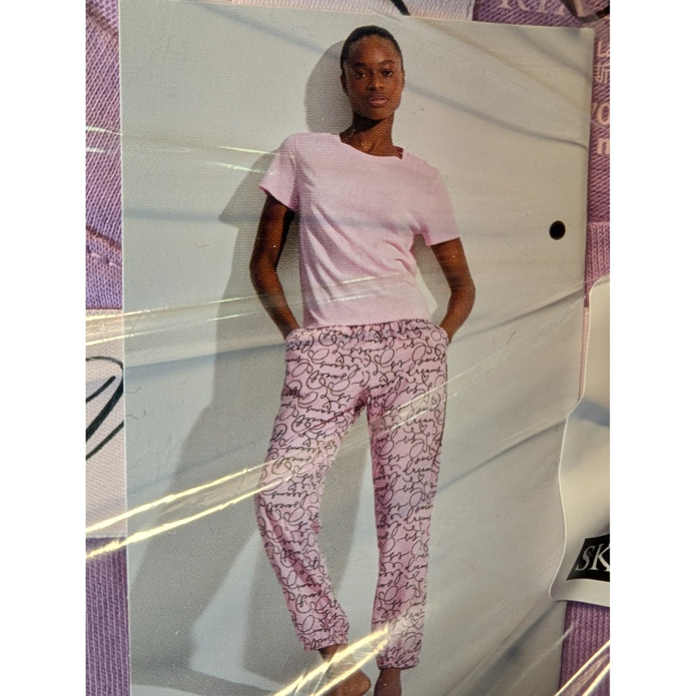 Victorias Secret Flannel Tee-Jama Pajama Set Purple Plaid 2 Piece Small NEW